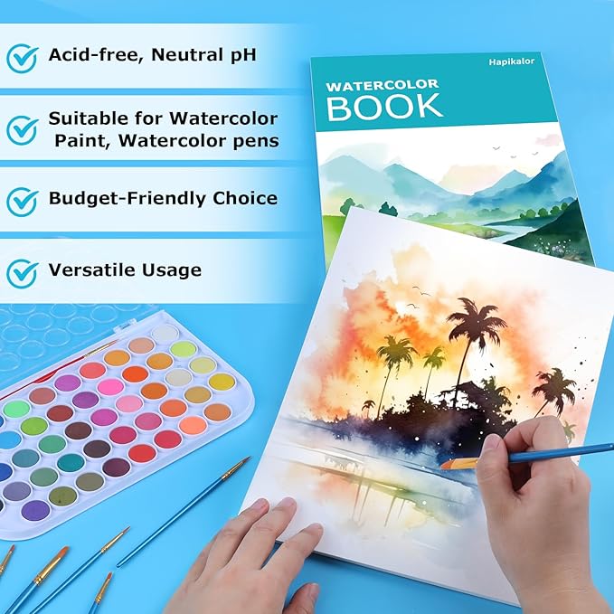 Hapikalor 3-Pack 9"x12"Watercolor Paper Pad, Bulk College Essentials, Teacher Classroom Must Have, 140lb/300gsm Art Watercolor Paper, Art Supplies for Adults Kids, Back to School Supplies, Teal