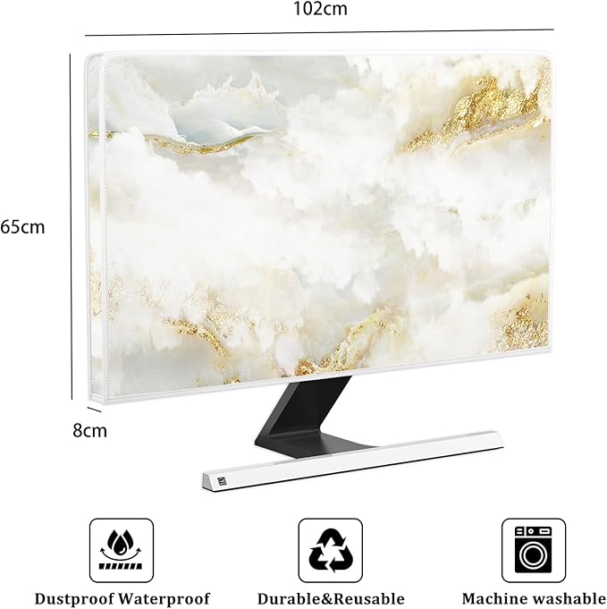 Baocicco White Gold Waterproof TV Display Screen Cover with Abstract Texture Marble Design 40, 41, 42，43 Inch Television Covers Sleeve Compatible with LCD LED PC Desktop and Home Hanging TV