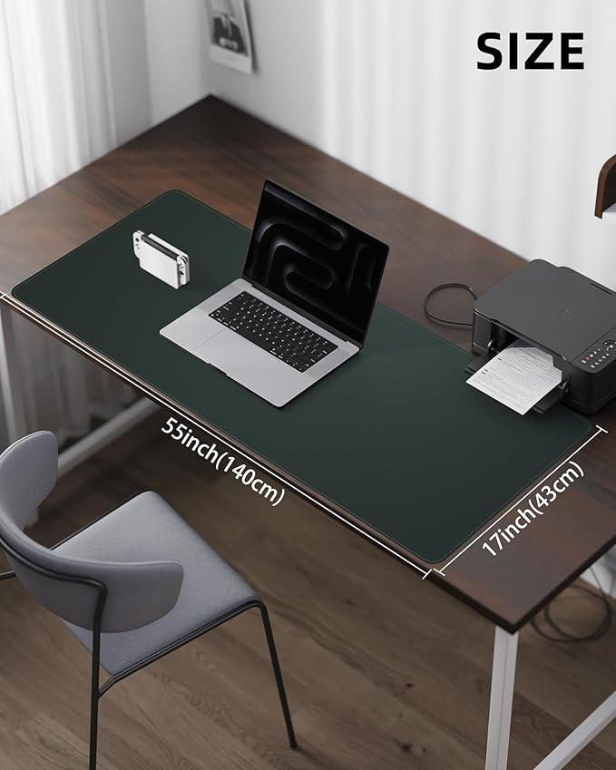 Large Desk Mat 55"x17" - Premium Non-Slip Desk Pad, Waterproof and Scratch-Resistant Office Desk Protector, Large Desk pad Workspace Mat for Home and Office(Dark Green)