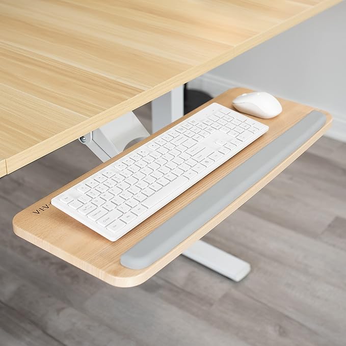 VIVO Adjustable Computer Keyboard and Mouse Platform Tray Ergonomic Under Table Desk Mount Drawer Underdesk Shelf, Light Wood, MOUNT-KB03C