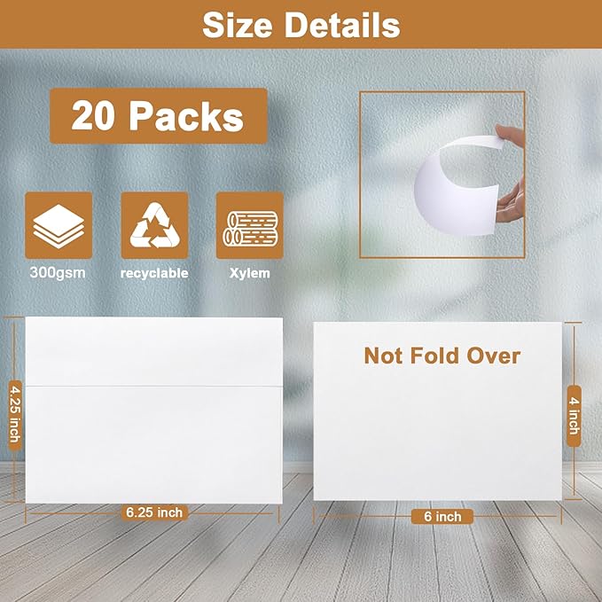 Silunkia White Blank Flat Cards and Envelopes 4 x 6 Heavyweight Single Panel Cardstock and A4 Envelopes Printable Self Seal 20 Packs for DIY Wedding Invitations, Birthday, Thank You Cards, Graduations