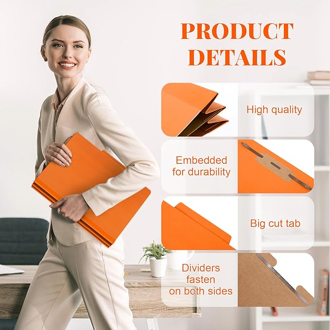 Skyygemm 36 Pcs Classification Folders Letter Size, 1 Divider Pressboard File Folder with Fasteners, Expanding File Organizer Bulk for School Teachers, Office Employee, Coworker, Staff (Orange)