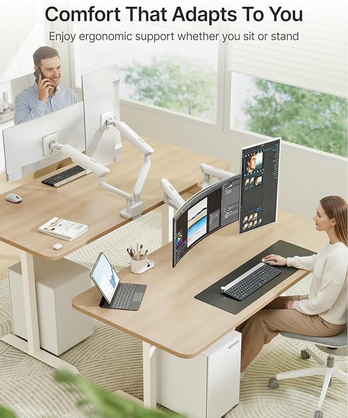 monTEK Dual Monitor Arm, Mechanical Spring Monitor Arm for 17-35" Screens, Adjustable Monitor Desk Mount Each Holds up to 24.2 lbs with C Clamp/Grommet Desk Mount, VESA 75/100mm, MA1011WH-D