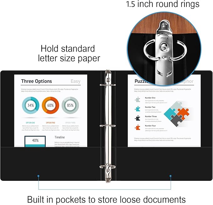 COMIX Sturdy 3 Ring Binder 1.5 inch with Clear View Cover, 1-1/2" Round Ring View Binder, PVC-Free, 2.4mm-Thick, 300 Sheets Capacity of US Letter Size Paper, Office ＆ School Supplies, 6 Pack (Black)