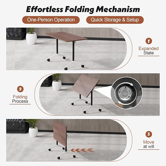 Goakwwuz Conference Room Table, Folding Conference Tables,Thicken Grey Tabletop,Flip Top Wooden Seminar Meeting Room Table for Conference Room Offices (2, Walnut, 55.1”)