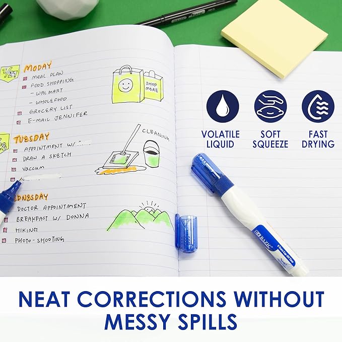 BAZIC Products Correction Pen - Corrections Fluid, Precise Metal Tip White Out, Ideal for School & Office Supplies, Alternative to Correction Solution, 2/Pack, 2-Packs