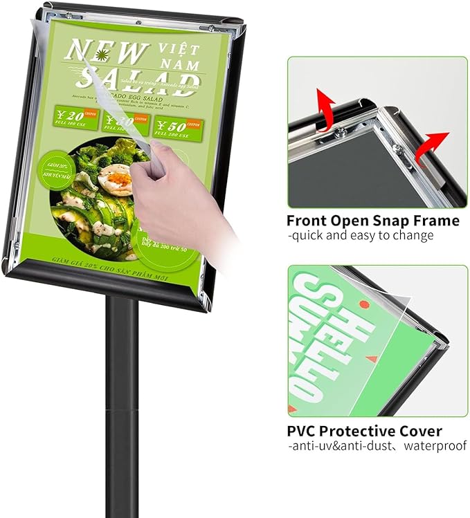 INNOVSIGN 3Packs Heavy Duty Adjustable Pedestal Poster Sign Stand, 11x17 Aluminum Open Floor Standing Sign Holder for Vertical and Horizontal View Display, Black