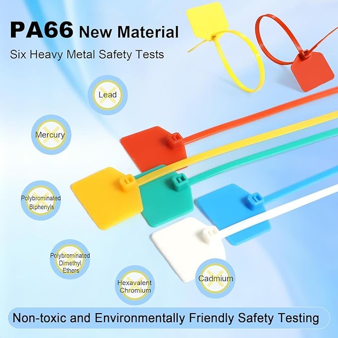 6 in Marker Nylon Cable Ties, Plastic Water Proof Tags, Self-Locking Written-on Cable Marker, Security Seals Label for Cabling, Wire Marking Label, Shipping Hanging Tags - White/ 100pcs