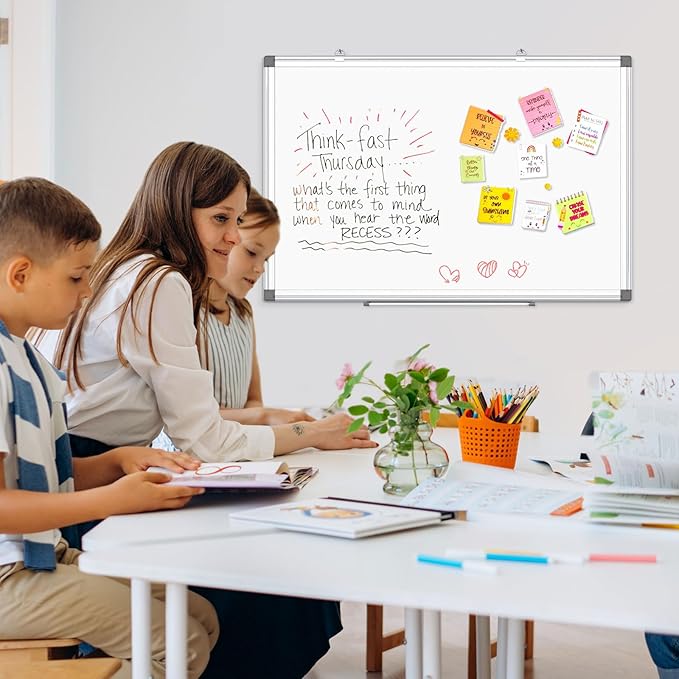 AMUSIGHT Double-Sided Magnetic Whiteboard, 48" x 36" Large Dry Erase Board Aluminum Frame for Wall, Large White Board Marker Board for Kitchen, Memo, School, Home, Office