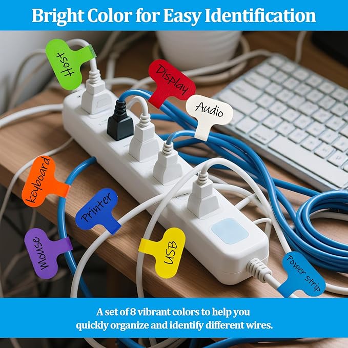 32 Pcs Cable Cord Labels,Wire Labels, Cable Tags,Computers Cable Management and Identification,Multicolored Handwriting Cable Tags