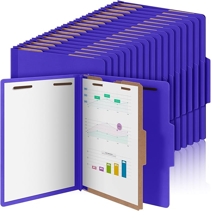 Skyygemm 60 Pcs Classification Folders Letter Size, 1 Divider Pressboard File Folder with Fasteners, Expanding File Organizer Bulk for School Teachers, Office Employee, Coworker, Staff (Purple)
