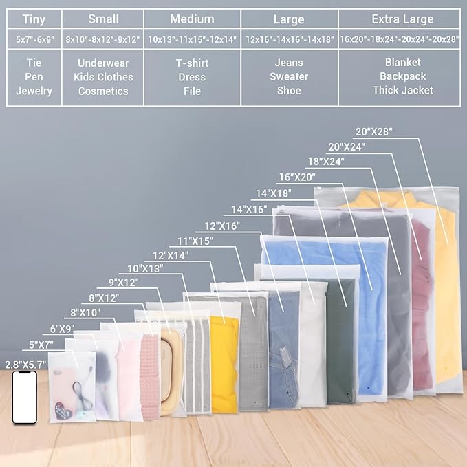 Svaldo Clothing Bags, 100 Count 20x28 inch Jumbo Extra Large Frosted Zipper Plastic Bags for Clothes, Sweater Dress, Backpack, Blanket, T Shirt Packaging Shipping, 3 Mil, with Vent Holes