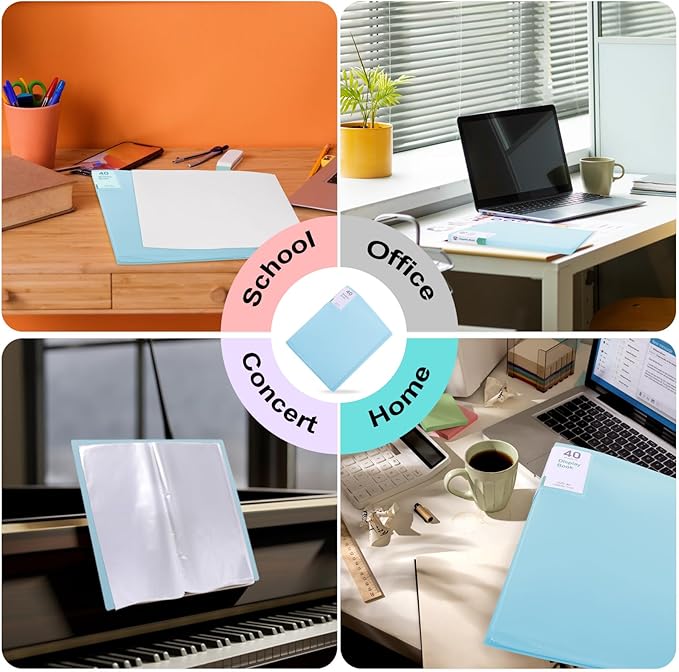 Phyxin 40-Pocket Portfolio Binder Organizer, Binder Sheet Protectors 8.5" x 11", Displaying 80 Page Plastic Folders for Documents, Document Organizer for Concert, Artwork, School & Office Use, Blue
