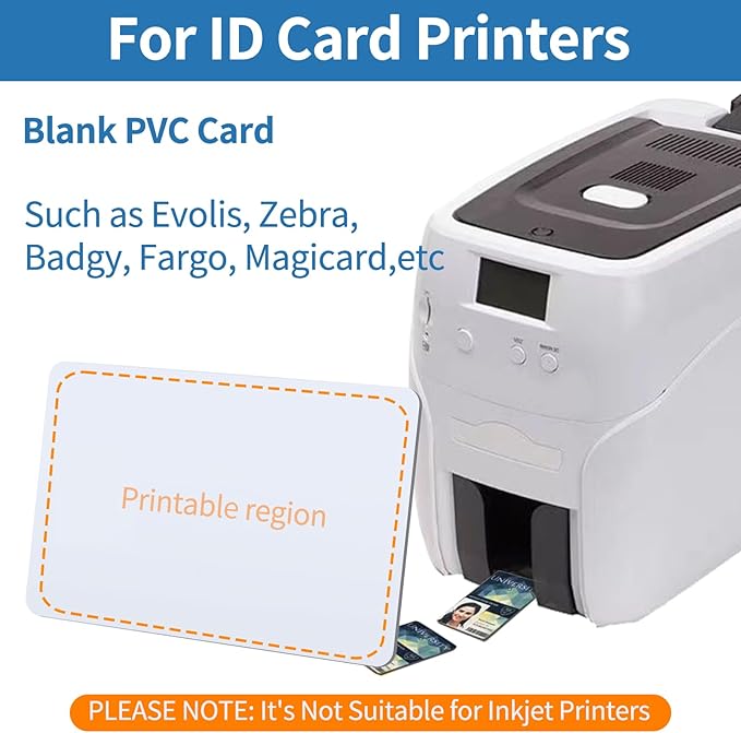 250 Pack - Premium Blank PVC Cards for ID Badge Printers - Premium Quality White CR80 30 Mil (CR8030) by KLMNDUO - Compatible with Most Photo ID Badge Printers(White)