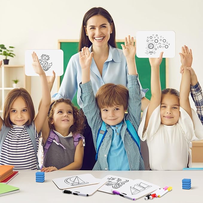 Affrolling 6 Sets Small Whiteboard Dry Erase Boards 5" x7'' Mini Double Sided Dry Erase Lap Boards with Markers Erasers Pen Holders Personal Whiteboards for Students Classroom Teacher