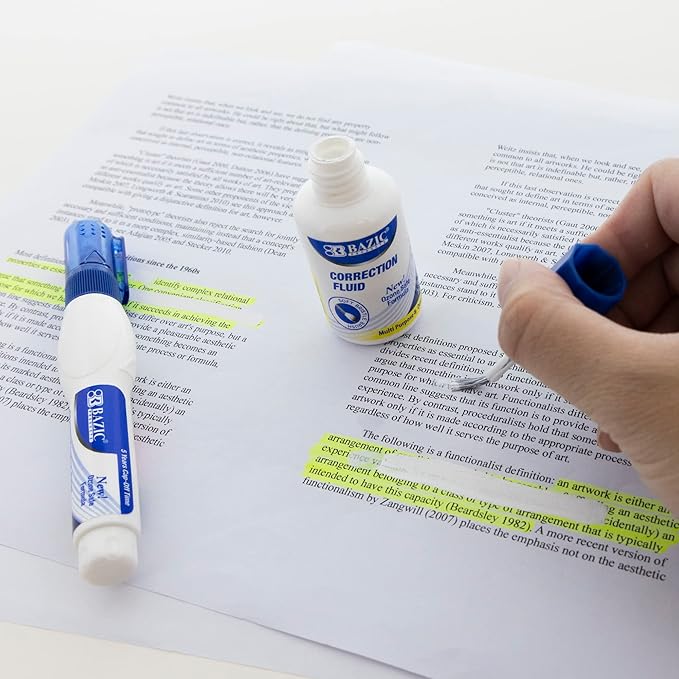 BAZIC Metal Tip Correction Pen & Correction Fluid (2/Pack)