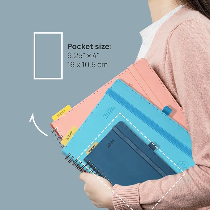 POPRUN Pocket 2026 Planner (Small Size- 4'' x 6.25'') Weekly and Monthly for Purse - Calendar 2026 (Jan. 2026 - Dec.2026) with Soft Cover, Plastic Ruler - Burgundy Red