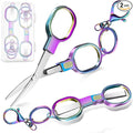 2 PCS Stainless Steel Mini Folding Scissors, Safety Pocket-Sized Multipurpose Scissors with Keychains for Travel, Home, Office, Crafts, Sewing & Nurse Accessories (Colored)