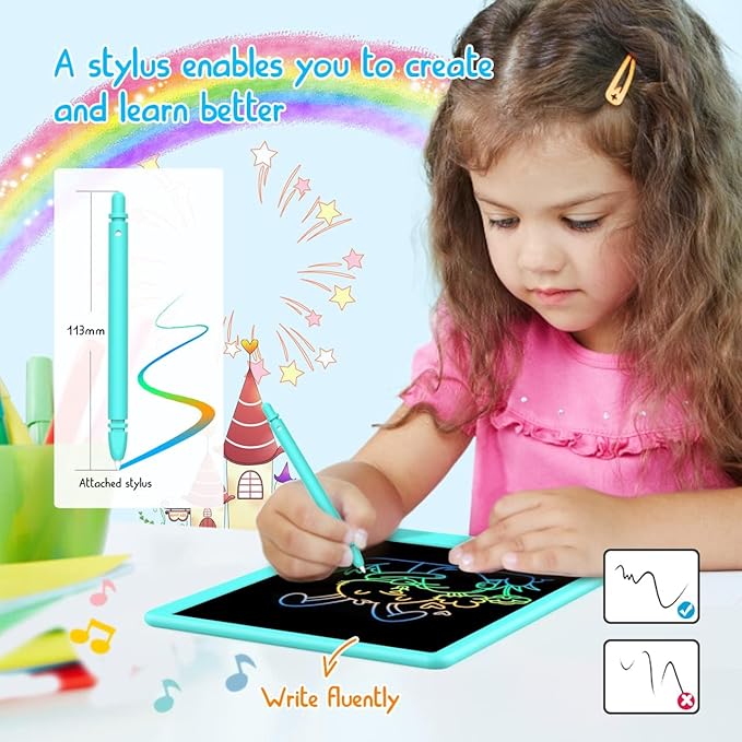 BUKEBU LCD Writing Tablet Doodle Board, Colorful Drawing Pad, Electronic Drawing Tablet, Drawing Pads,Travel Gifts for Kids Ages 3 4 5 6 7 8 Year Old Girls Boys (10.5 inch, Blue&Orange)