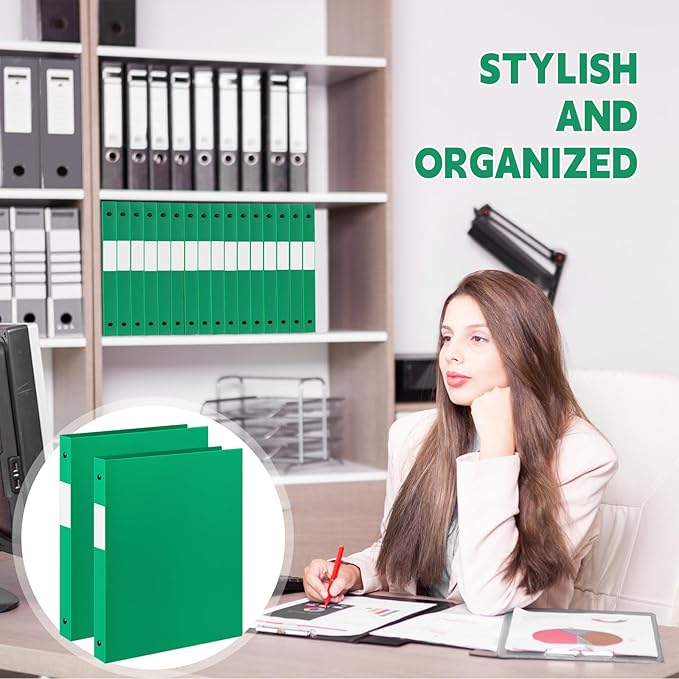 Henoyso 48 Pcs 3 Ring Binder 0.5 Inch Round Fits Letter Size 8.5'' x 11'' Paper Plastic Flexible Binder Bulk Holds 140 Sheets with 1 Pockets Versatile Organizer for Home Office School (Green)