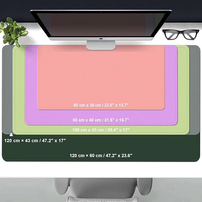 Large Desk Pad, 47.2'' x 23.6'', Computer Mat for Desk, Leather Desk Pad Protector, Suede Base Sewing Desk Blotter, Non-Slip Office Desk Mat, Waterproof Desk Writing Pad for Office and Home Black