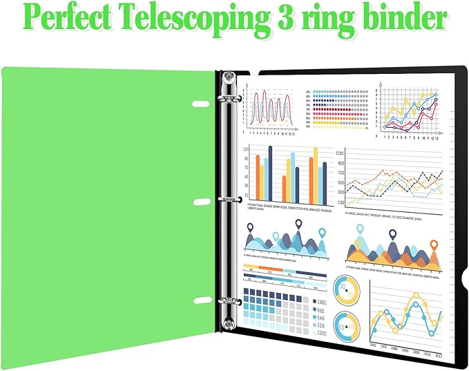 INFUN Telescoping 3 Ring Binder, Portable Plastic 0.75 inch 3 Ring Binder with Telescoping Spine and Foldable Front Cover Holds 8.5" x 11" Paper for School,Office and Homes-Green