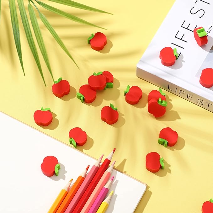 60pcs Mini Apple Erasers for Kids Bulk Classroom Welcome Back to School Gifts Classroom Counting Math Manipulatives Teacher Supplies Stationary Party Favors