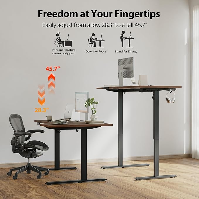 Agilestic Electric Standing Desk, L-Shaped 55 Inches Height Adjustable Desk, Sit and Stand up Desk for Work Office Home, Ergonomic Rising Computer Table for Home Office with Splice Board, Dark Walnut