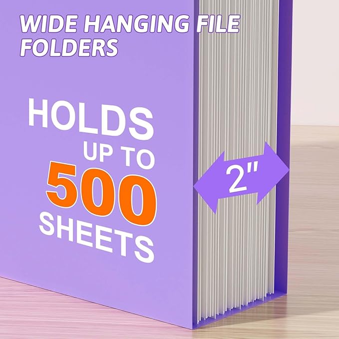 Nordun Extra Capacity Plastic Hanging File Folder Letter Size,12 Pack Reinforced Hang Folders with Heavy Duty 2 Inch Expansion,Durable Hanging Organizer Designed for Bulky Files, Medical Charts