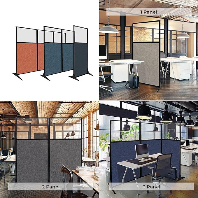 Versare Workstation Partition | Portable Wall Divider | Modern Office Cubicle | Free Standing Privacy Screen | Flexible Work Space | 99" x 70" W/Window, Ocean Fabric Panels