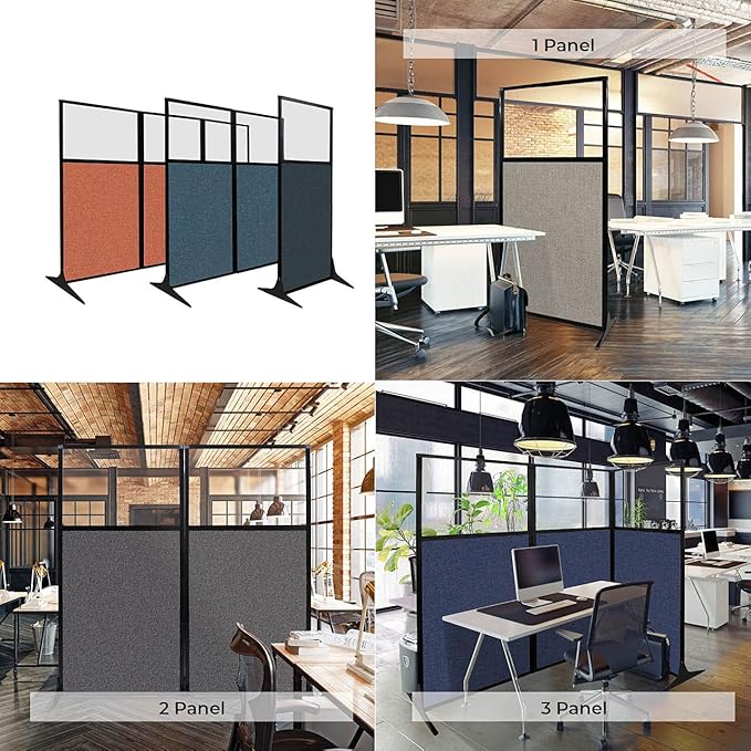 Versare Workstation Partition | Portable Wall Divider | Modern Office Cubicle | Free Standing Privacy Screen | Flexible Work Space | 99" x 70" W/Window, Lime Green Fabric Panels
