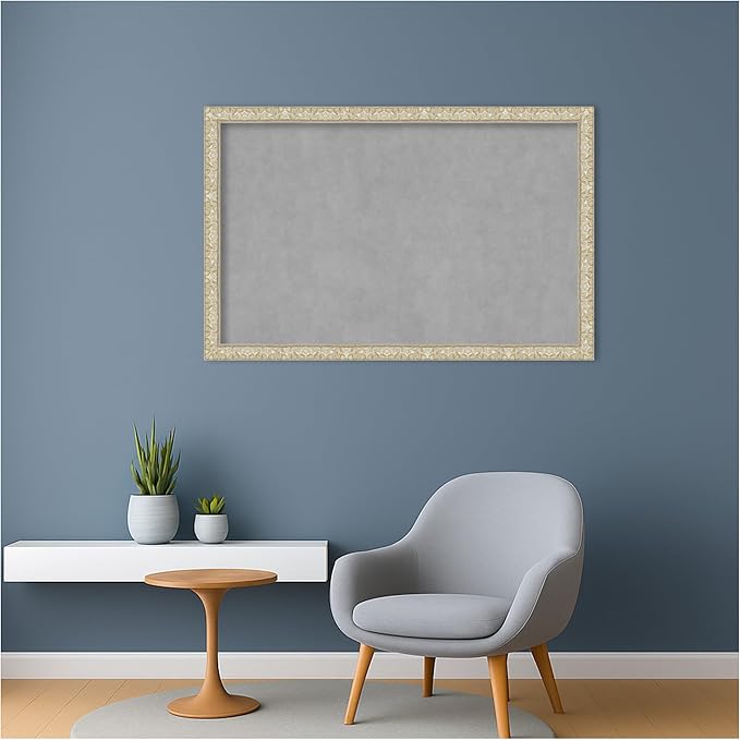 Amanti Art Silver Framed Magnetic Board 22x34 Large Vision Board for use with Magnets, 100% Metal Sheet to Display Items as Office Decor or for Home Organization in mudroom, Kitchen or Kids Room