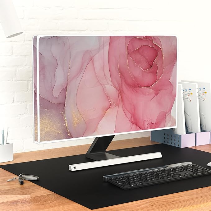 Baocicco Abstract Waterproof Television Cover with Pink Marble Design 45, 46, 47, 48 Inch Full Body Covers for TV Screen Weatherproof Dust-Proof TV Screen Cover Sleeve Compatible with LED OLED Desktop