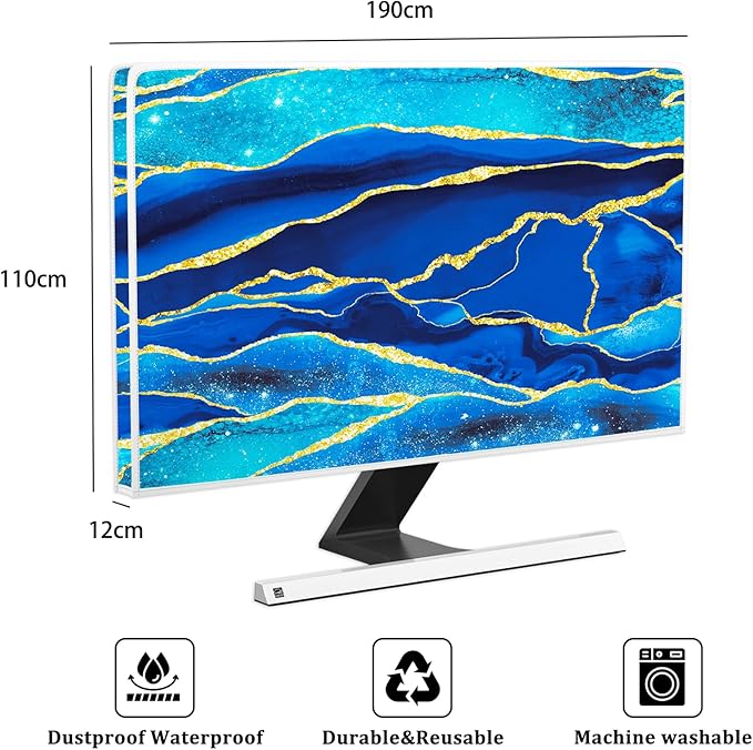Baocicco Royal Blue Marble Waterproof TV Cover 80 Inch Creative Design Monitor Accessories Laptop TV LCD Screen Television Decoration for Tablet LED LCD OLED TVs Decorations