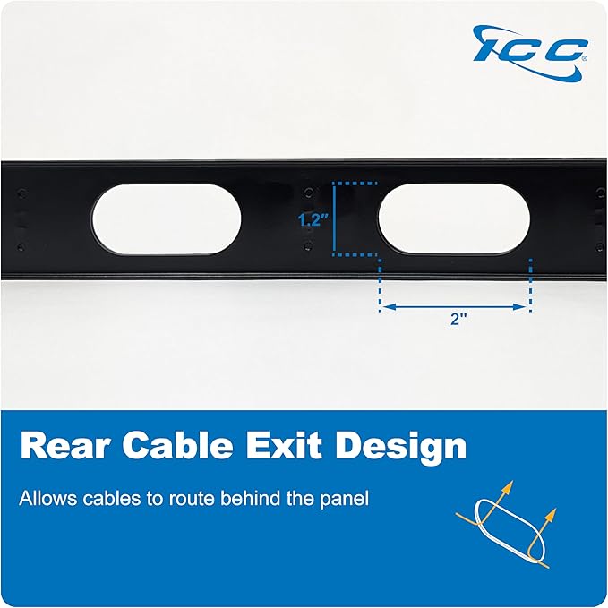 ICC 1U Ring Cable Manager Panel with Cover, Metal, 3" D-Rings, Horizontal Cable Management, Rackmount for 19” Network Racks, Black, 6-Pack