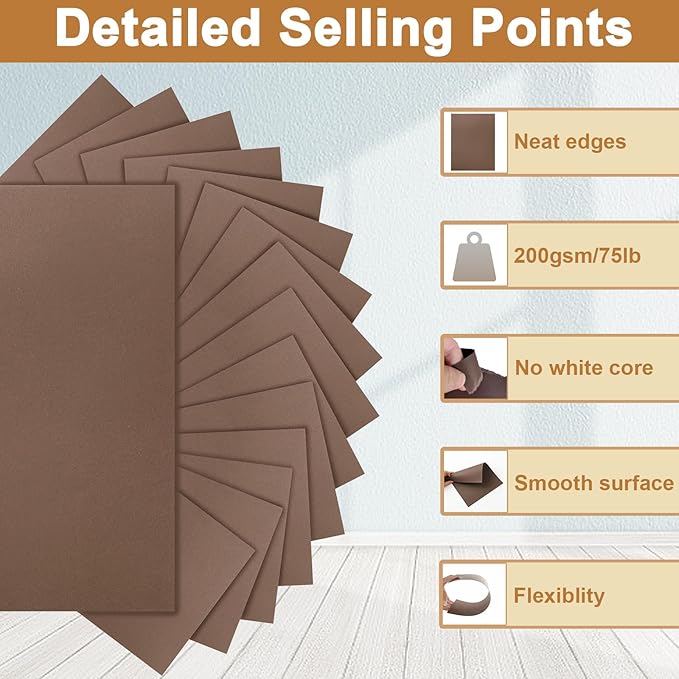 Silunkia 100 Sheets Coffee Color Cardstock 8.5 x 11 Scrapbooking Paper, 75lb Heavyweight Dark Brown Card Stock for DIY Card Making, Wedding Invitations, Thank You Cards, Party Decorations