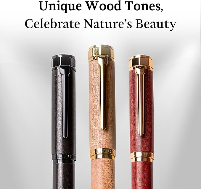 Ellington Pens Luxury Wood Fountain Pen Set – Fine Nib - Includes 6 Ink Cartridges, Wooden Pen Gift Box, Ink Converter - Wood Pen For Writing, Calligraphy, Journaling, Drawing (Rosewood Radiance)