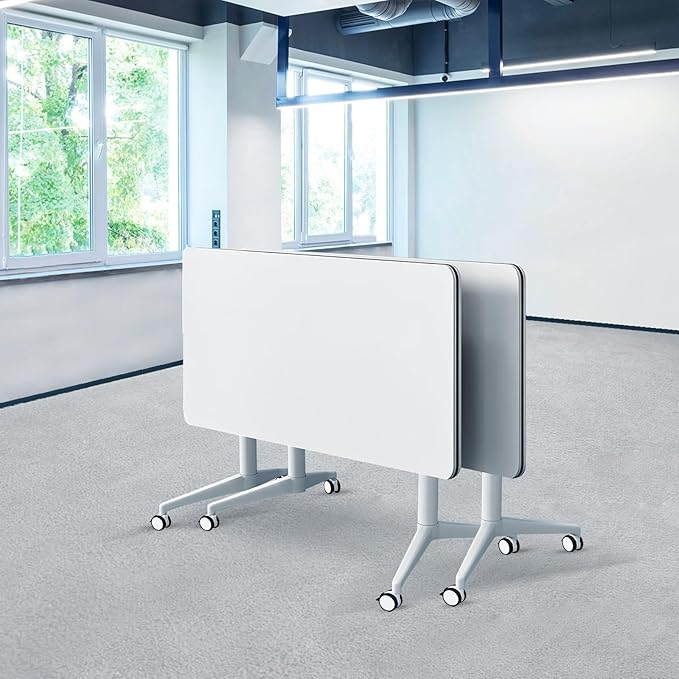 Goakwwuz Conference Room Table, Folding Conference Tables,Thicken Grey Tabletop,Flip Top Wooden Seminar Meeting Room Table for Conference Room Offices (2, White, 70.8”)