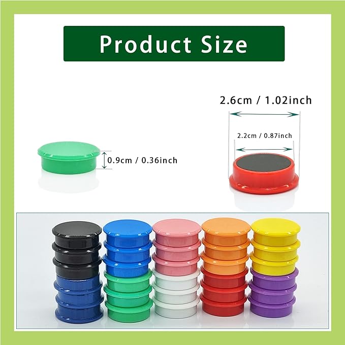 PYJLBX Fridge Magnets, 10 Pack Strong Refrigerator Magnets, Colorful Cute Mini Round Magnets for Whiteboard, 10 Colors Heavy Duty Small Magnet for Fridge Office Locker Crafts Classroom Dry Erase Board