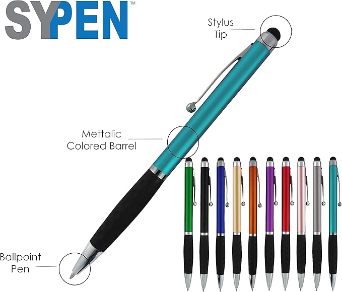 SyPen Personalized Pens With your Custom Logo or Text-600 Pack Bulk-for Businesses, Parties, and Events, 2 in 1 Ballpoint Pen & Stylus for Touchscreen Devices, L'Blue Barrel, Black Ink