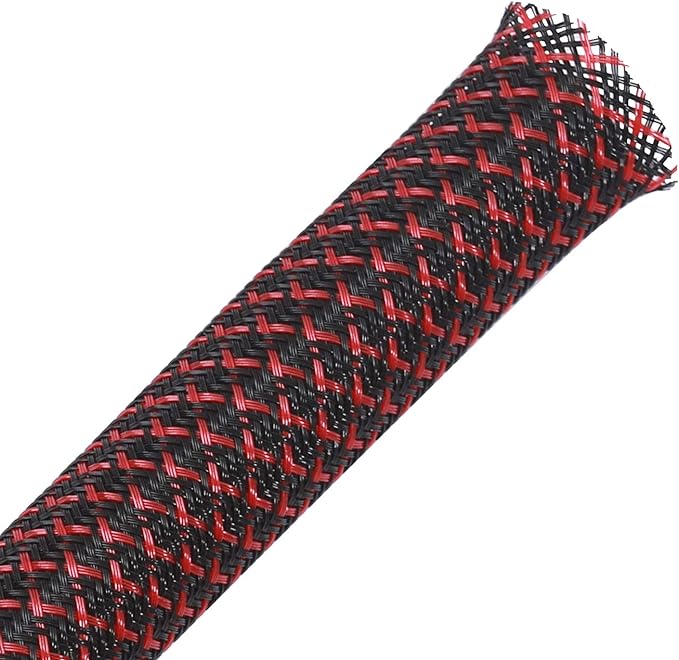 25ft - 3/8 inch PET Expandable Braided Sleeving – BlackRed – Alex Tech Braided Cable Sleeve