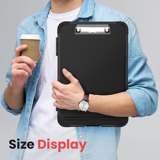 Sooez Reinforced Clipboard with Storage, Inner Plastic Folder Attached, Heavy Duty Clip Boards 8.5x11 with Pen Holder, High Capacity Nursing Clipboards for Teacher Office Home, Letter / A4 Size