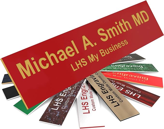 Engraved Name Plates for Door Sign Personalized Red Plastic Plaque with Gold Letters - Made in USA 2x6 B17