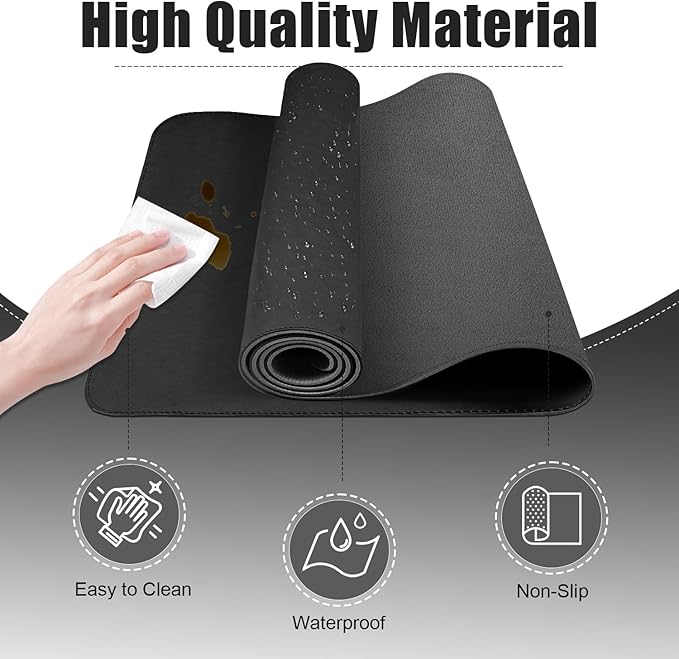 Large Desk Pad, 47.2'' x 23.6'', Computer Mat for Desk, Leather Desk Pad Protector, Suede Base Sewing Desk Blotter, Non-Slip Office Desk Mat, Waterproof Desk Writing Pad for Office and Home Black