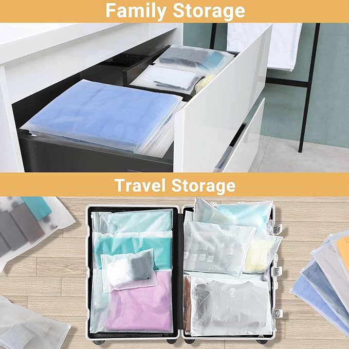 Svaldo Poly T-Shirt Packaging Bags, 50PCS 12x14 Inch Clear Zipper Plastic for Clothes, Pants, Shirt, Sweaters, Resealable Apparel for Clothing Selling, Frosted Zip Lock, 3 Mil