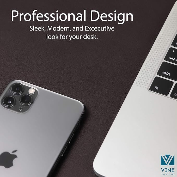 Vine Creations Leather Desk Mat Large 44" x 22", Desk Protector Mat, PU Leather Desk Pad, Large Mouse Pad, Desk Blotter, Desk Pads on Top of Desks, Desk Matt for Desktop, Office Desk Mat (Dark Brown)