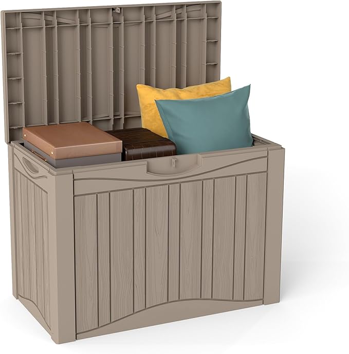 Decksplore 50 Gallon Outdoor Storage Box Waterproof Lockable Resin Deck Box Large, Patio Storage Bin for Pool Accessories Cushion Furniture, Garden Tools, UV-Resistant Outside Delivery Grey