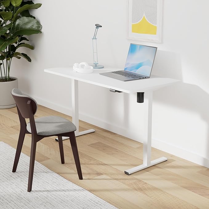 SANODESK Electric Standing Desk 40 x 24 Inches Whole-Piece Desktop Height Adjustable Stand Up Desk w/6-Button Controller Ergonomic Computer Desk for Home Office, White Frame + White Tabletop