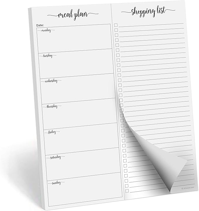 321Done Magnetic Meal Planning Notepad - Large Letter Size (8.5x11) Weekly Menu Planner Tear-Off Refrigerator Fridge Shopping List Meals Grocery Memo Pad - Perforated Monday Start, Made in USA