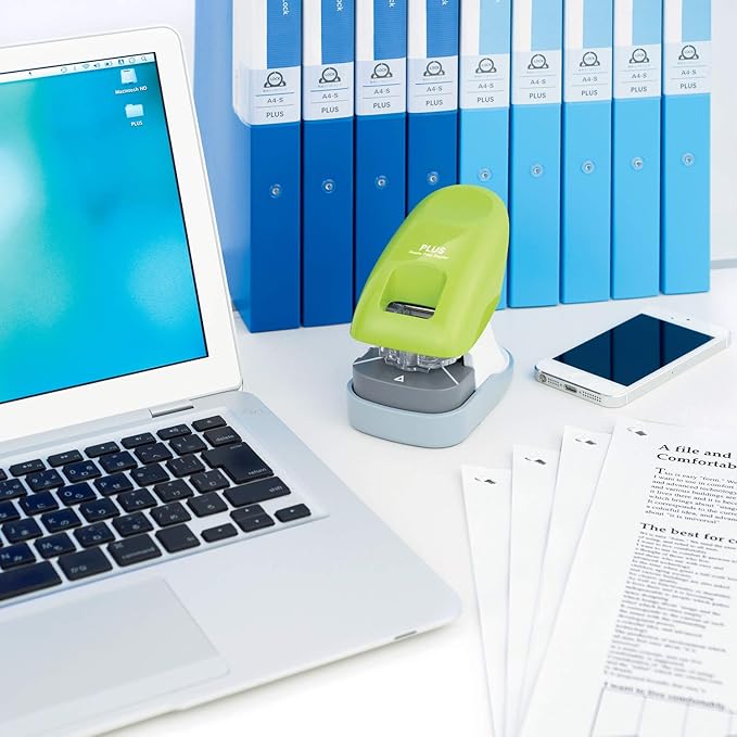 Plus Paper Clinch Desktop Staple-Free Stapler, Green